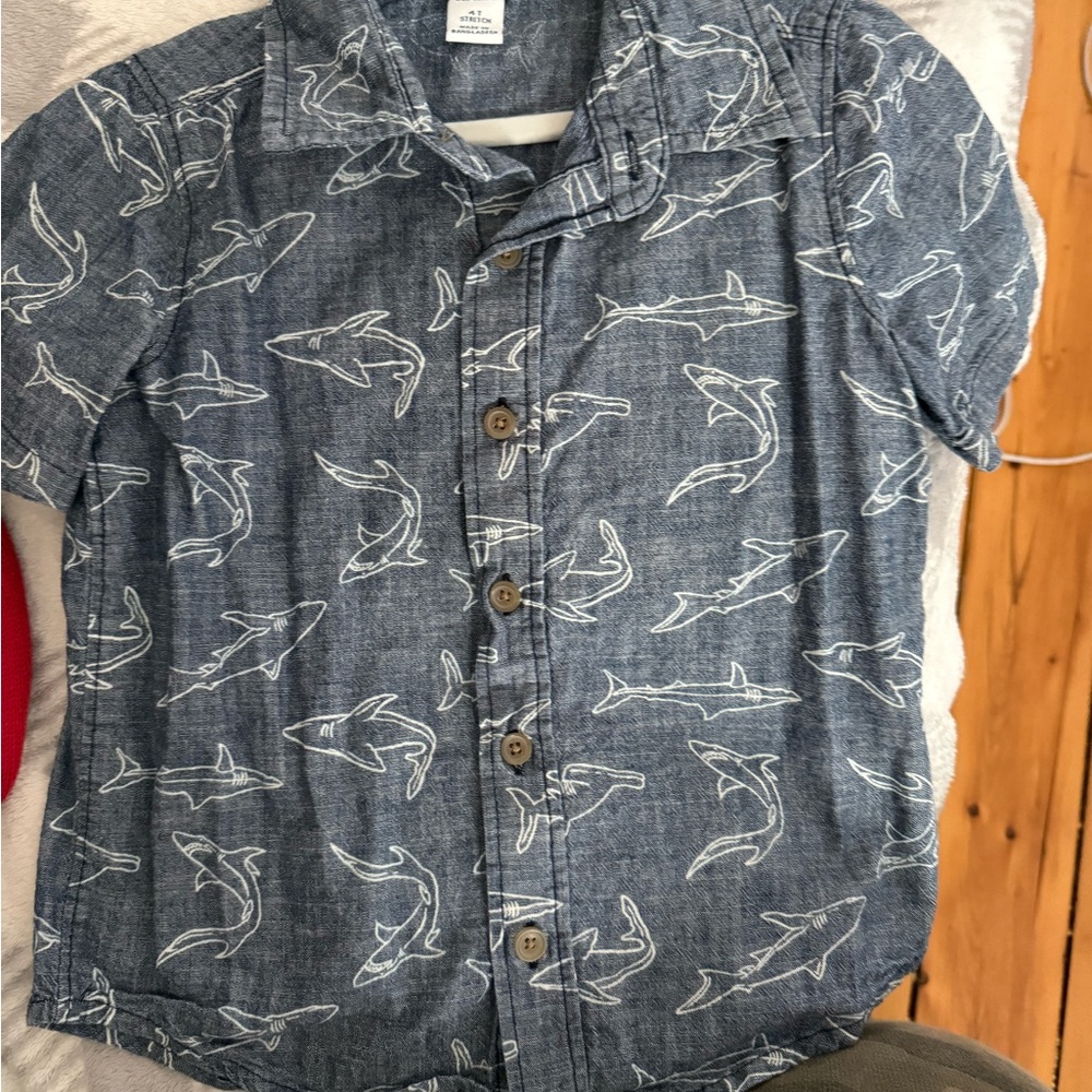 Old Navy Denim Shark Print Kids Button Down Shirt